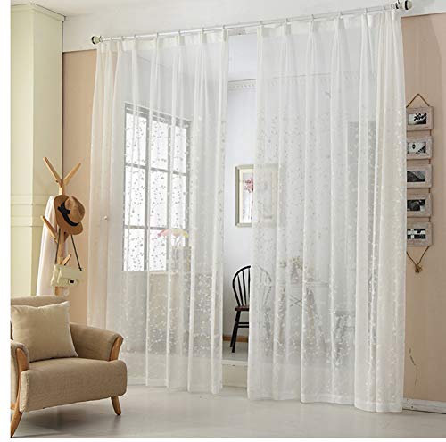 Cortina blanca para dormitorio OKUOKA con bordado floral que ilumina tu salón de forma suave 8