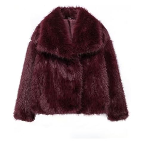 Mioliknya Women Faux Fur Coat Long Sleeve Cropped Jacket Open Front Cardigan Coats Warm Winter Outerwear (Burgundy, S) Cover