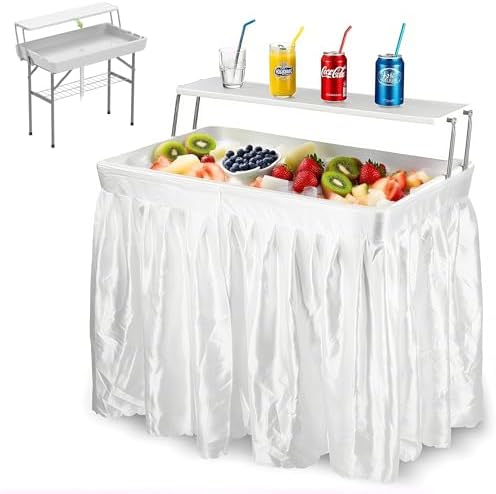 LHBcraft Folding Party Ice Cooler Table with Extra Storage Shelf,...