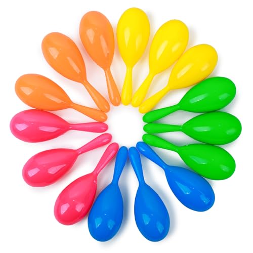 LovesTown 15PCS Plastic Mini Colorful Maracas for Kids Toy Musical Instruments Noisemaker for Party Favors Toddlers Gift