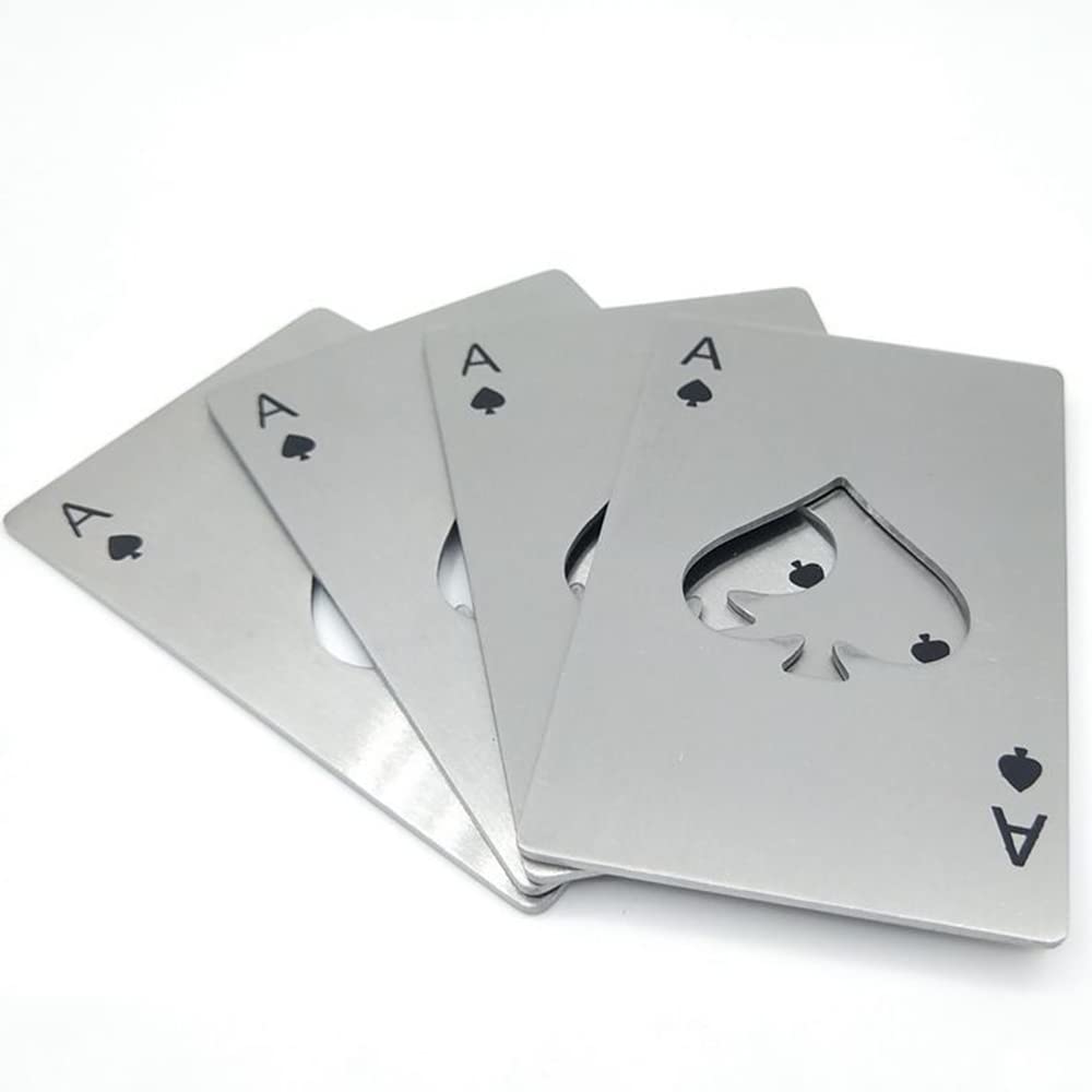 10 sztuk otwieraczy do butelek, ze stali nierdzewnej, karta pokerowa Pik Ass z otwieraczem do piwa, kreatywny otwieracz do butelek piwa, rozmiar karty kredytowej, kolor srebrny i czarny