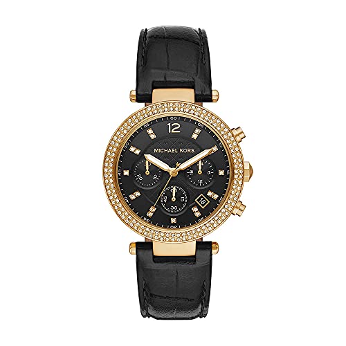 Michael Kors Montre pour Femme Parker, Mouvement Chronographe, Boîtier en Acier Inoxydable Doré de 39 mm avec Bracelet en Cuir, MK6984