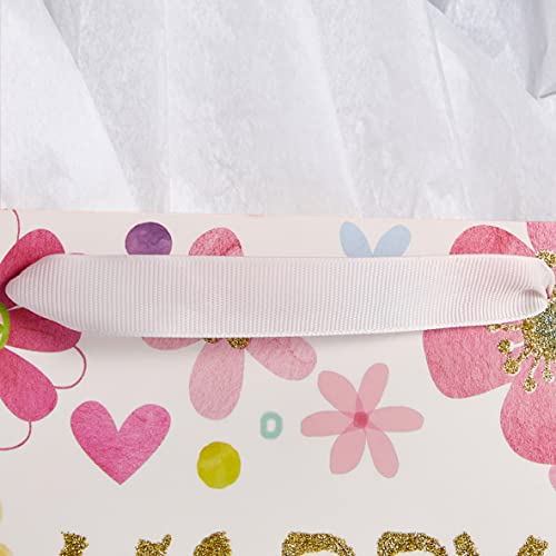 Suncolor 13" Large Birthday Gift Bags With Tissue Paper And Card(Flowers) #TOP2