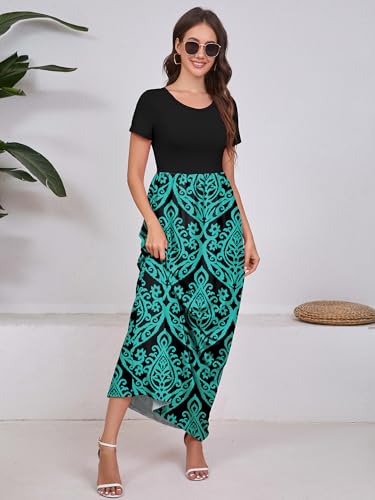 Image of DEARCASE Maxi Dress for Women Short Sleeve Casual Summer Loose Plain Comfy Long Dresses with Pockets