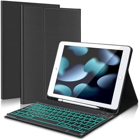 FARYODI Keyboard Case for iPad 9th Generation 2021 10.2 Inch, Slim Smart Stand Folio Case, Magnetic Detachable Keyboard, Keyboard Cases with S-Pen Holder for iPad 9th Gen/8th Gen/7th Gen-Deep Black Cover