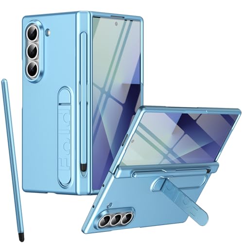 Funda con Soporte para Galaxy Z Fold 6, Protector de Pantalla para Samsung Fold6, Protección de bisagra, Portalápices, Funda para Samsung Galaxy Z Fold6 con lápiz táctil Azul Claro