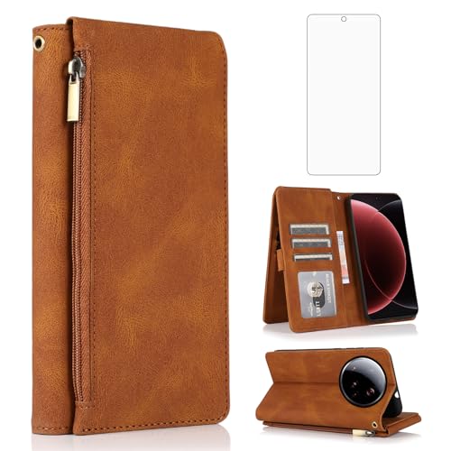 Étui de protection Xiaomi 15 Ultra marron pliable avec film écran antichoc
