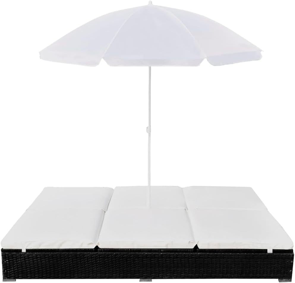 Patio Lounge Bed with Umbrella Poly Rattan Black Loveseats