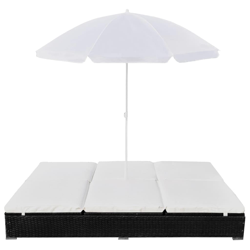 vidaXL Tumbona con Sombrilla Jardín Mueble Hamaca con Parasol Piscina Asiento Sofá Exterior Patio Terraza Ratán Sintético Negro Material Tipo Mimbre