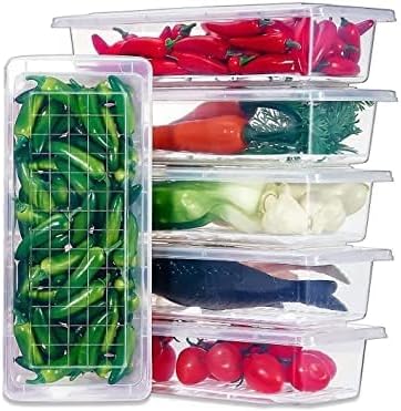 Amaziyo Plastic Fridge Storage Boxes, Fridge Organizer Case With Removable Drain Plate Stackble Fridge Storage Containers Keep Fresh For Storing Fish, Meat, Vegetables (1500ML) (Pack of 6) (5)