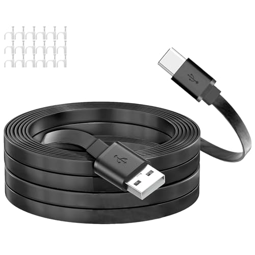 SEEHOM USB A to USB C Cable for Home Security Camera Power Extension C Type Charger Cord Indoor Compatible with CCTV Yi Home Cam Outdoor Long Flat Wire 33FT 10M Black…