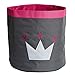 LOVE !T STORE !T – Aufbewahrungskorb, Spielzeugkorb mit Griffen – 44x44x44cm – extra großer Korb für das Kinderzimmer, grau/weiß/pink – Krone