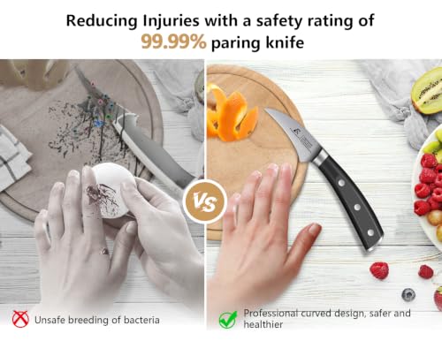 Image of CoquusAid Paring Knife Set, 2PCS Small Kitchen Knives, Black | 3.8 inch Fruit and 2.75 inch Bird Beak Peeling Knife, Sharp Premium Germany Stainless Steel Ergonomic Handle, Elegant Ideal for Gift