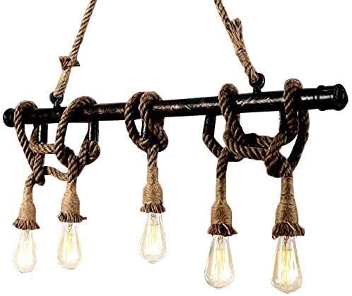 Chandelier industriel vintage plafonnier corde suspension E27 5 lumières loft