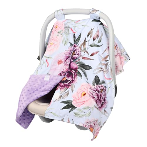 Image of Baby Car Seat Cover, Peekaboo Opening Car Seat Canopy for Baby Girls Boys, Mom Nursing Breastfeeding Covers, Blanket for Infant, Pink Purple