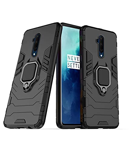 Image of Pikkme D5 Tough Armor Bumper Back Cover Case for Oneplus 7T Pro |Ring Holder & Kickstand in-Built (Black)
