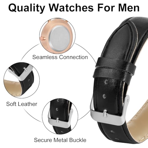 OFFCUP Mens Watches, 39MM Men's Chronograph Watch, Leather Watches Mineral Glass Quartz Watch, Business Casual Fashion Gents Watch, Men's Wrist Watches for Men Wear and Scratch Resistant Rose Gold - Image 4