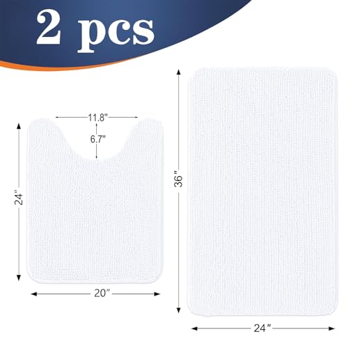 Image of OLANLY Bathroom Rugs Sets 2 Piece, Soft Absorbent Chenille Bath Mats and U-Shaped Contour Toilet Mat Area Rug Set, Machine Washable Bath Carpet, Home Decor Accessories(36 inchx24 inch+24 inchx20 inch, White)