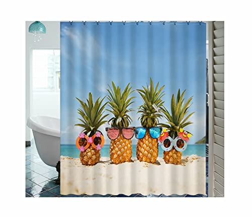 Blue Shower Curtains for Bathroom, Polyester Shower Curtain Pineapple Shower Curtain Waterproof 71X71 Shower Curtain