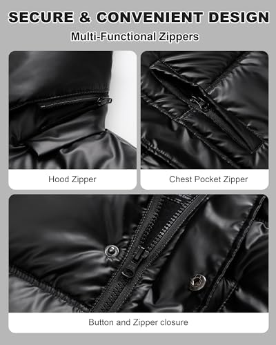 Image of Men's Puffer Jacket Winter Coat Puffy Parka with Fur Hood Waterproof & Windproof Shell Fleece lining 4 Pockets