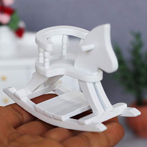 NUOBESTY Miniatura Cavalo de balanço Modelo de Madeira para Casa de Bonecas, Cadeira de Móveis, Jard