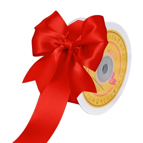 Image of Double Face Red Satin Ribbon 1-1 /2 inch X 25 Yards Polyester Red Ribbon for Gift Wrapping Very Suitable for Weddings Party Hair Bow Invitation Decorations and More