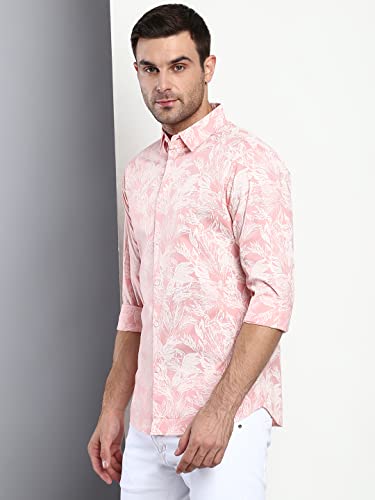 Image of Dennis Lingo Men's Floral Slim Fit Cotton Casual Shirt with Spread Collar & Full Sleeves