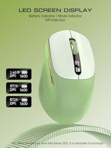 Image of XISOGUU Wireless Bluetooth Mouse, Bluetooth 5.0 /4.0 & 2.4G Tri-Mode, Type-C Rechargeable with LED Screen Display, Ergonomic Silent Click for Laptop /PC /Tablet, Multi-Device & Office Use