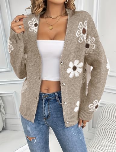 IDEALSANXUN Womens Daisy Sweater Cardigan Fall Winter Button Down Flower Floral Sweaters2