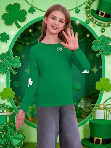 Girls St. Patrick's Day Shirt Kids Lucky Shamrock Graphic Tee St Pattys Long Sleeve Tops(Green2,150) - 2