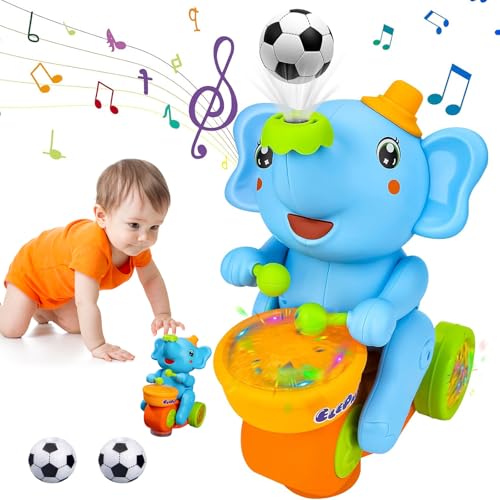 Jouets Musicaux à Ramper Pour Bébés, Marche Bebe Jouet Bebe 1 An, Jouet Tambour Eléphant Souffler Ballon, Jouets Montessori Pour Bébés Avec Lumière,...