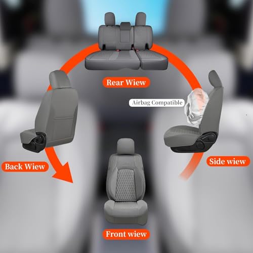 Image of Coverado Seat Covers for 2018-2026 Jeep Wrangler, Waterproof Gray Seat Covers Full Set, Vehicle Leather Seat Protector Cushion for Unlimited Sahara Rubicon Willys Jeep Wrangler JL Seat Covers 4 Door