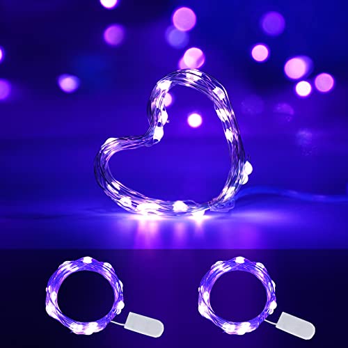 Battery Operated LED UV Black Lights 2 Pack 6.56ft 20LED UV Lamp Bead Flexible Blacklight Fixtures Purple Fairy String Lights for Mason Jar DIY Gift Fluorescent Glow Party Body Paint Halloween Dcor