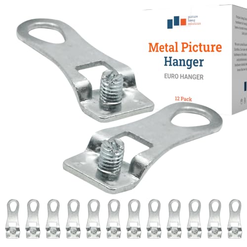 PHS Metal Picture Hanger D-Ring for Frame Channels - 12 Pack - Aluminum Alloy Picture Frame Parts with Screws - Fits Open-Type #11 Profile Metal Frames - Euro Hook Hardware