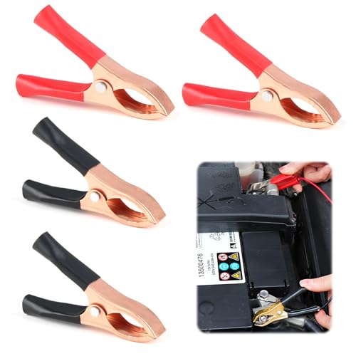 Hioip 4 Pcs Crocodile Clips for Car Battery Charger, 70mm Battery Clamps Heavy Duty Pure Copper 30A Crocodile Clamps Car Battery Alligator Clips Insulated Jump Lead Clamps for Car Auto (Red/Black)