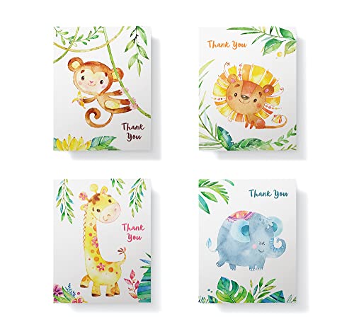Image of Twigs Paper Baby Shower Thank You Cards, 12 Jungle Animal Note Cards