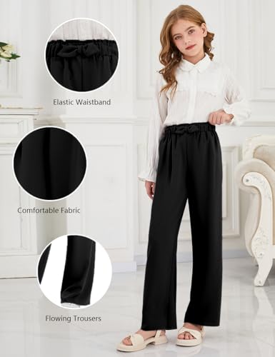 Image of Girls Wide Leg Palazzo Pant Loose Straight Cute Bow Waist Spring Summer Lightweight Dress Pant for Kids 5-14Y