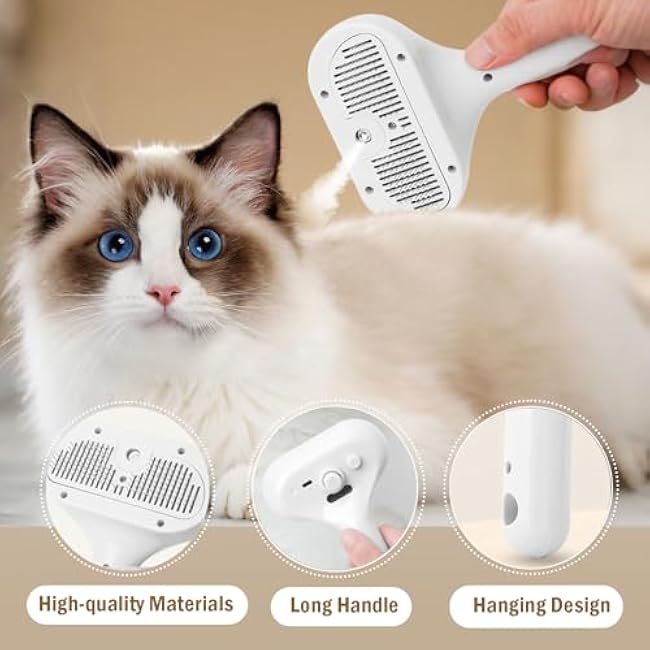 Cat Steam Brush for Shedding, 4-in-1 Pet Steam Brush with Anti-Static Spray, Massage, Cleaning, Shedding, Rechargeable Spritz Defur Comb for Cats and Dogs, One-Click Release Button-IdWFwPhd