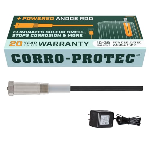 Corro-Protec Powered Anode Rod for Water Heater, 20-Year Warranty, Eliminates Rotten Egg/Sulfur Smell within 24 hours, Stops Corrosion and Reduces Limescale, Electrical Anode Rod Made of Titanium