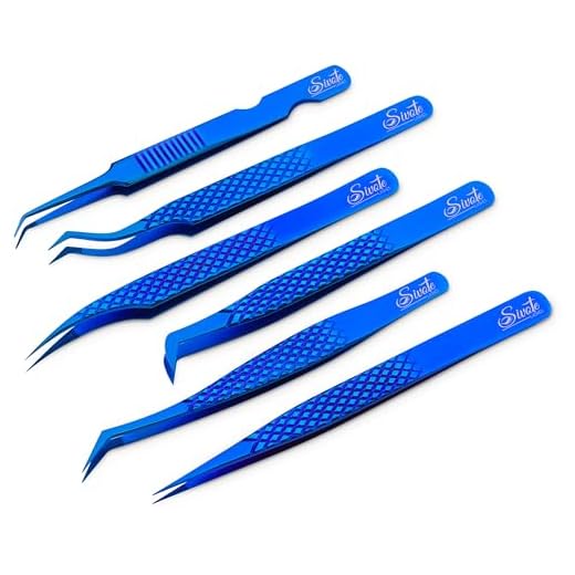 SIVOTE 6-Pack Professional Lash Tweezers for Eyelash Extensions Japanese Steel, Blue