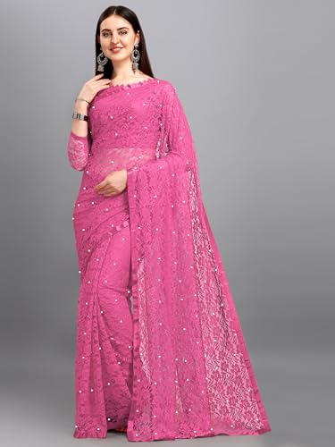 Image of LOROFY Women's Brasso Net Saree With Blouse