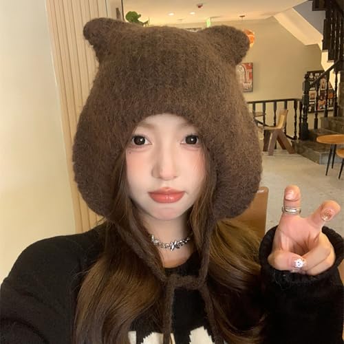 Bear Ears Shape Hat Stage Performances Hat Soft Sister Lolitas Hat Ponytail Hat for Women and Girls Warm2