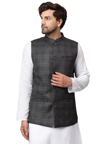 Image of LATEST CHIKAN Men's Traditional Tweed Cotton Checkred Premium Nehru Jacket /Waistcoat