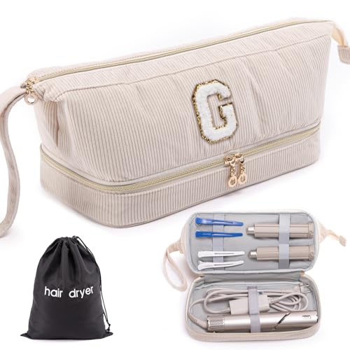 Initial Personalized Hair Dryer Case,Double-Layer Hair Tools Travel Carrying Case for Shark FlexStyle/SmoothStyle with Hair Dryer Bag - Hair Air Wrap Dryer Case Flat Curling Iron Travel Organizer