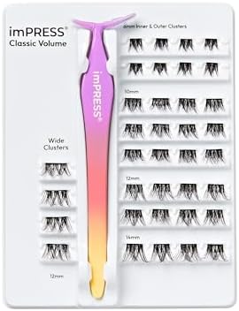 Kiss Impress Falsies Self Adhesive Eyelashes, Press On Lashes, 12mm-14mm Glam Volume Lashes, Black, No Glue Needed, Invisible Band, 36 Lash Clusters & Non-Stick Applicator - Voluminous - 3