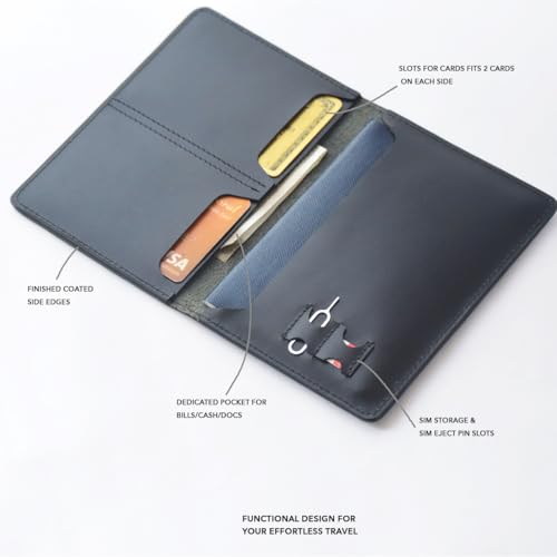 Image of Atoll Unisex Genuine Leather Passport Holder & Travel Wallets & Document Organizer | Premium & Durable Passport Cover with Sim Ejector & Sim Slots, Black
