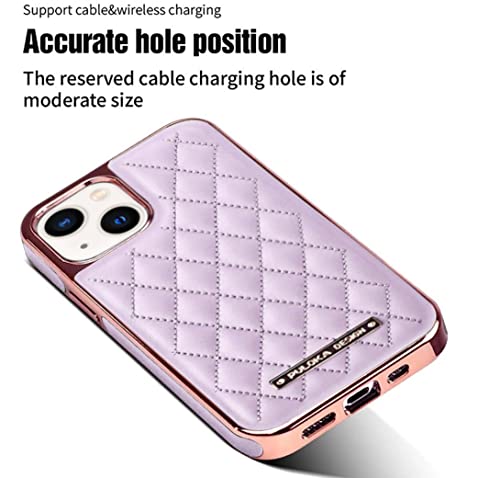 Image of PULOKA iPhone 14 Plus Vegan Leather Back Cover Royal Diamond Pattern with Electroplated Case Compatible for Apple iPhone 14 Plus 6.7 inchinch - Purple