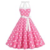 Pin Up Polka Dot Dress for Women Pink 50's Vintage 1950s Cocktail Party Rockabilly Swing Audrey Hepburn Dress L