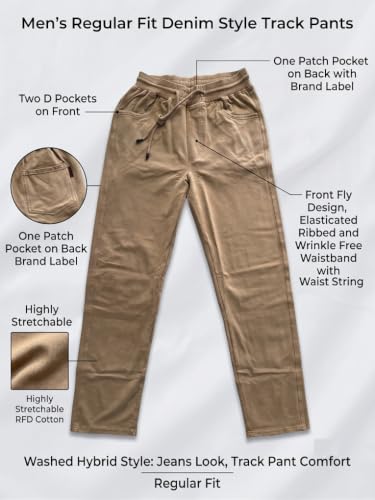 Image of Men's RFD Wash Finished Cotton Track Pants| Lightweight, Breathable & Highly Stretchable Fabric| Denim Look| Perfect for Office, Party, Holiday & Travel (RSM-01 /25)