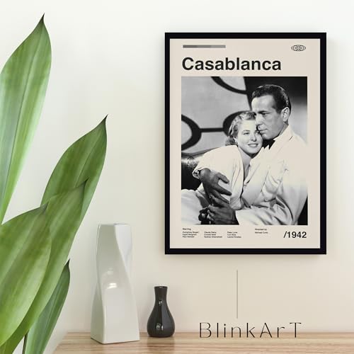 Image of BLINKART Casablance (1944) Movie Poster Frame 8x12 Inch | Premium 300 GSM Paper Wall Print | Mid Century Vintage Film Artwork for Home, Bedroom, Living Room, Office | Framed Photo Decor